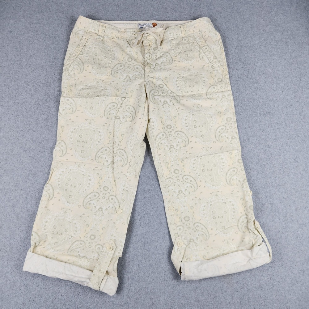 Old Navy Pants Women 14 Cream Paisley Just Below Waist Convertible Boho Cotton